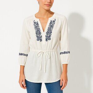 Lauren Ralph Lauren Embroidered Tunic White Navy Drawstring Petite L